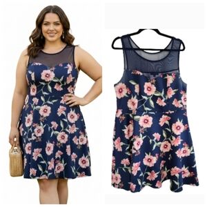 Trixxi milkmaid dress women's plus size blue floral skater dress plus size 2X
